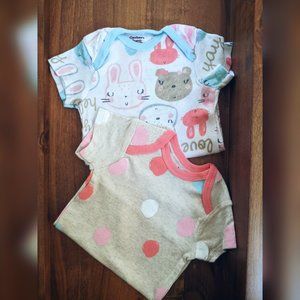 2 Baby Girl Onesie Bodysuits ( Polka Dot / Bunny )
